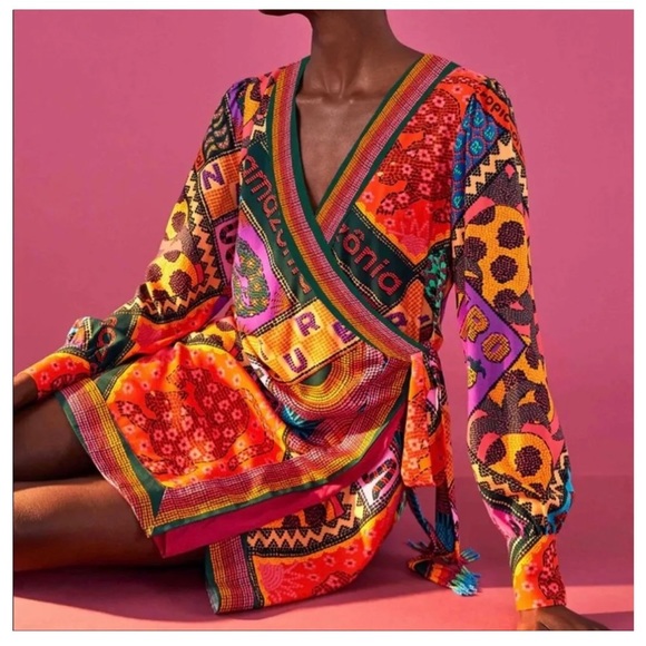 Farm Rio Dotted Patch Scarf Mini Dress NWT - Picture 2 of 3